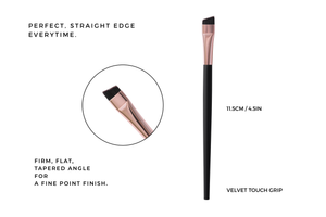 Angle Makeup brush with specifications on a white background