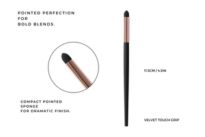 Makeup applicator smudge brush with pointed sponge tip and velvet touch grip on a white background
