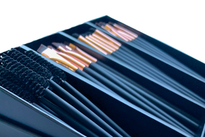 Close-up of Chetka pro-grade makeup applicators with rose gold ferrules