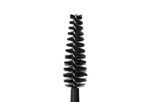 A single black mascara brush with a spoolie head, designed for professional use.